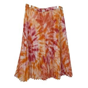 Calvin Klein Womens orange pink Tie Dye Midi Accordion Pleated Skirt spring M